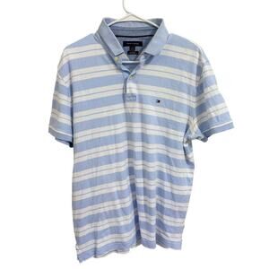 Tommy Hilfiger Custom Fit Blue & White Stripe Cotton Polo Shirt – Large